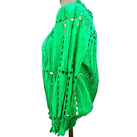 INC Macys Size 4 Green Envy Crinkle Top with Eyelets Off Shoulder - Picture 5 of 11